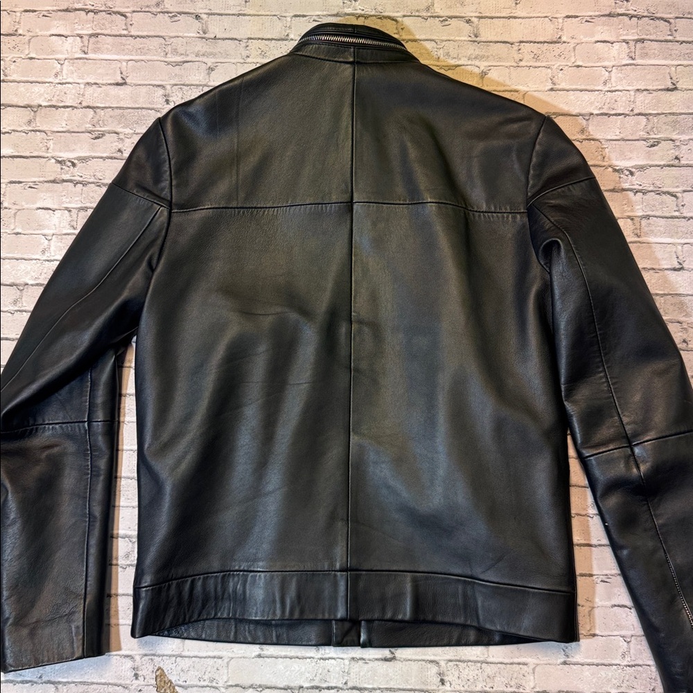 Hugo Boss mens S Small black solid 100% leather full zip jacket EuC - Picture 6 of 6